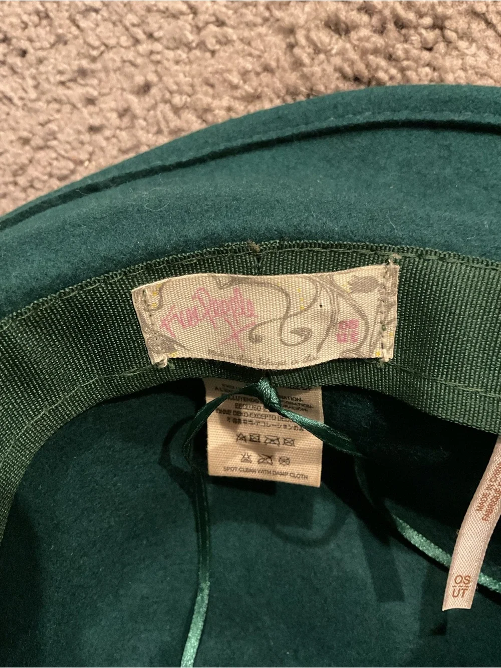 Free People 100% Wool Green Felt Fedora Hat Boho Bohemian Peasant